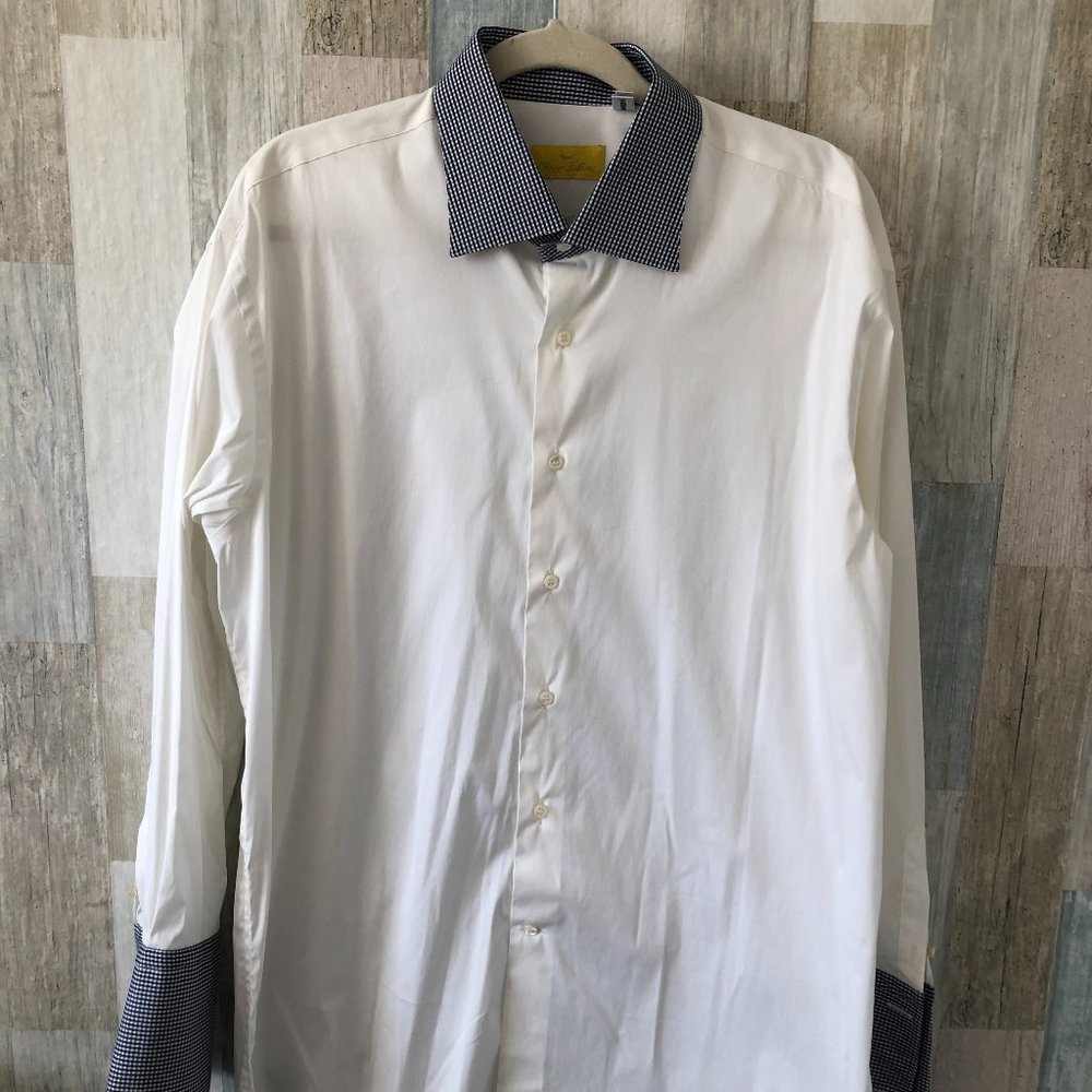 VICTOR TALBOTS Made in Italy Plaid Trim French Cuff Dress Shirt